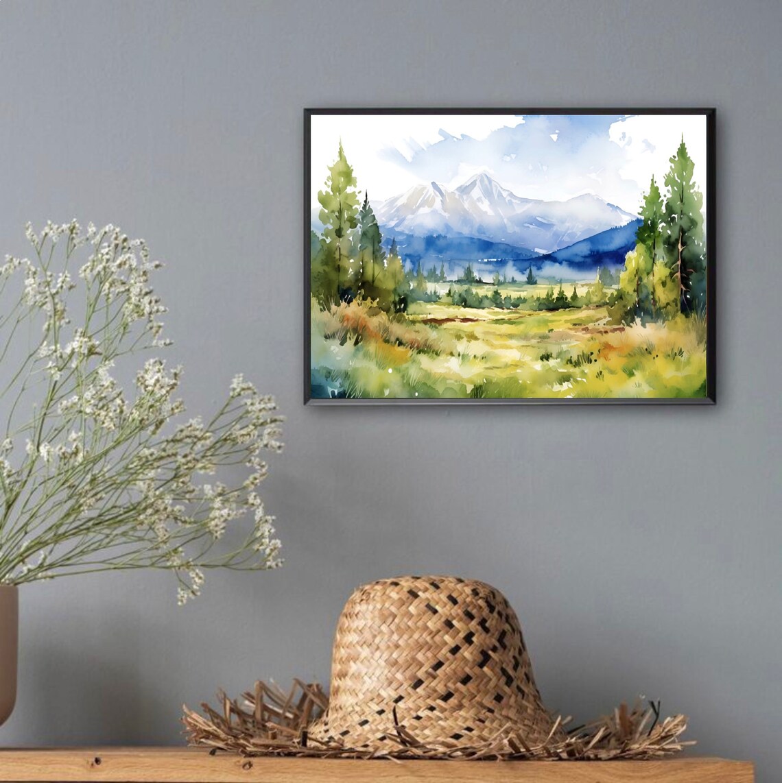 New Mexico Mountains Watercolor Travel Poster, Panoramic - Image 3