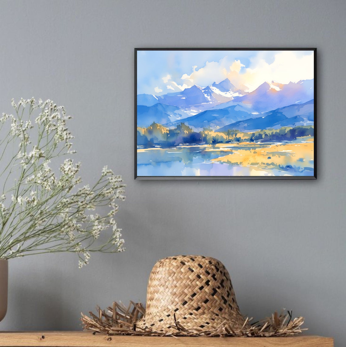Lake Geneva Alpine Meadow Snow Peaks Watercolor Switzerland Poster - Image 2