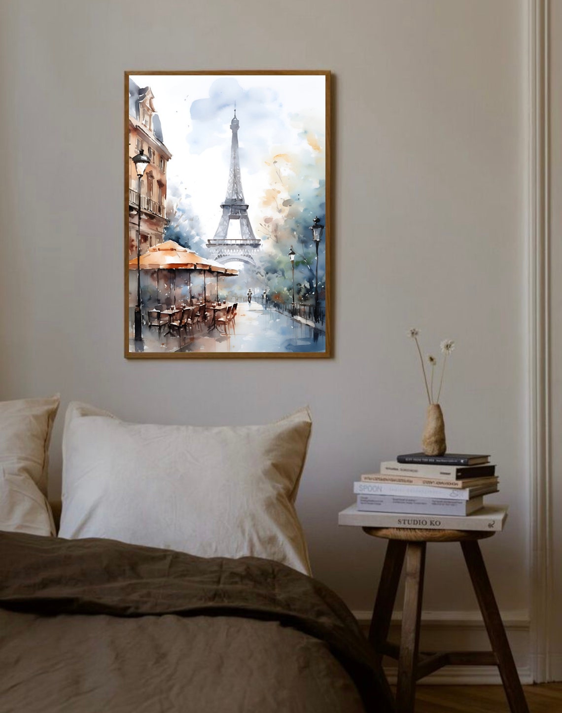 Paris Cityscape Painting France Cafe Scene Art Eiffel Tower Paintings Over Bed Decor Parisian City Street Wall Art Paris French Gifts - Image 3