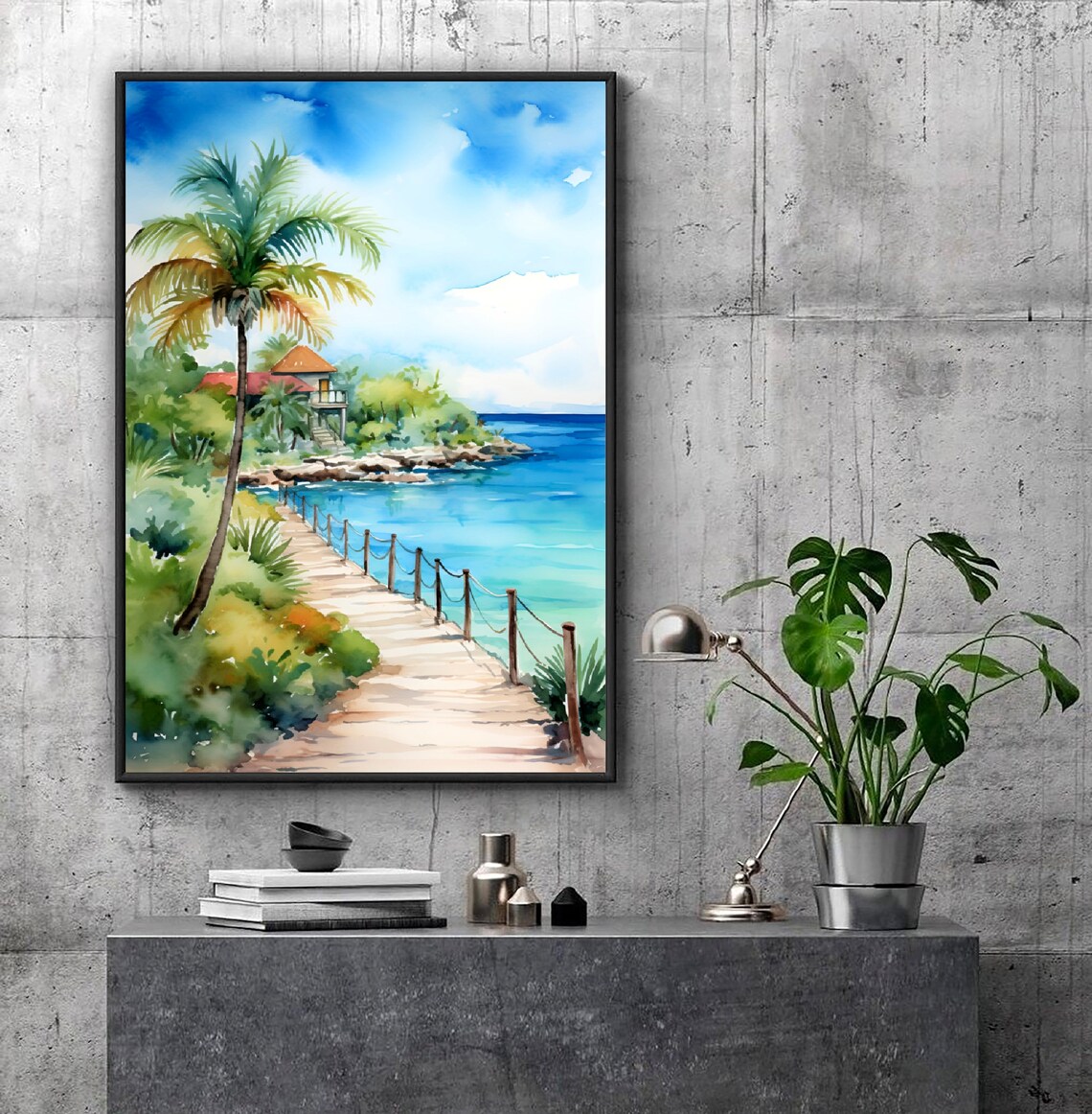 Isla Mujeres Beach Print Mexico Yucatan Watercolor Art Riviera Maya Poster Coastal Wall Art Tropical Seascape Painting Aesthetic Trendy Art - Image 4