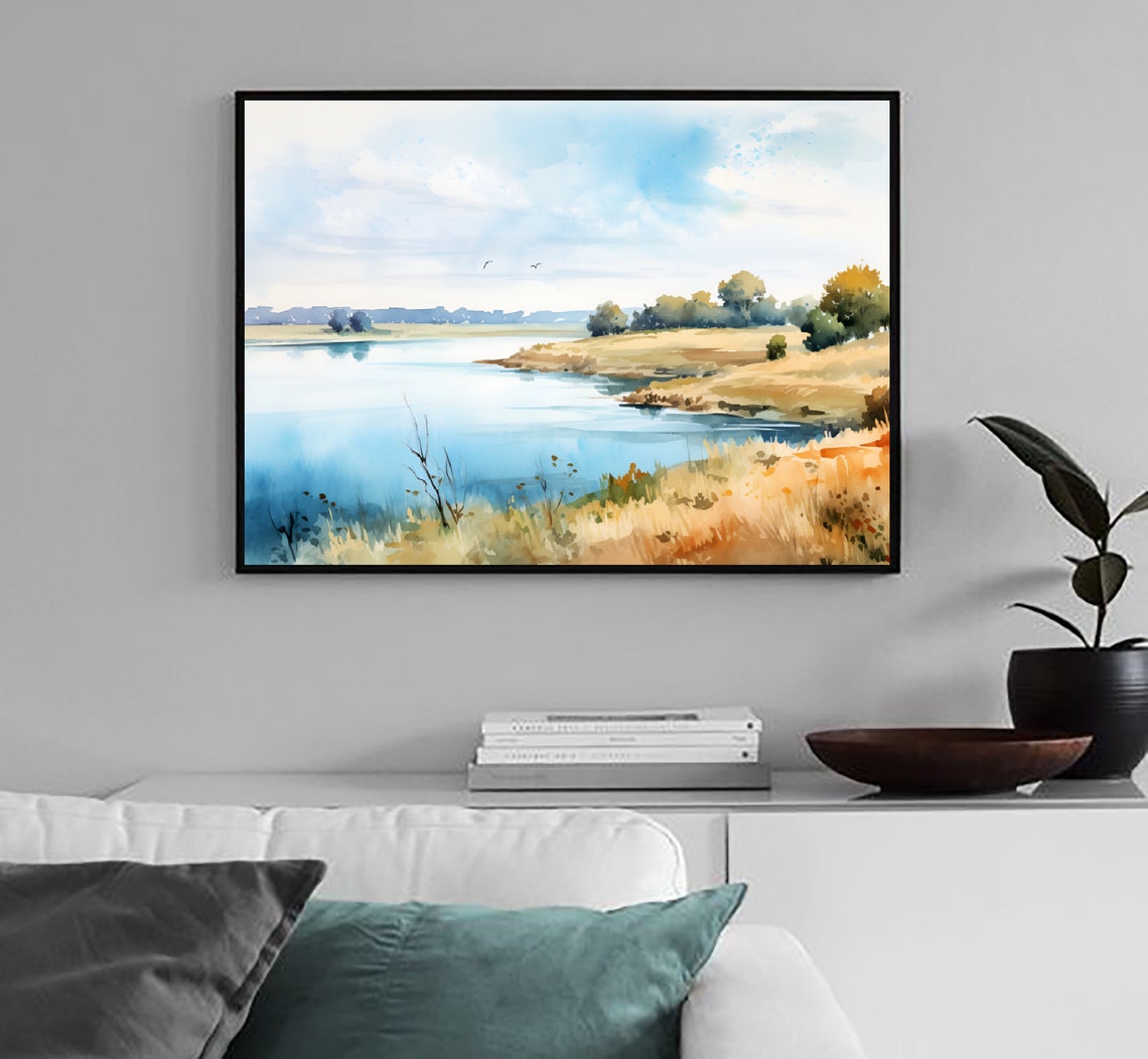 Missouri River North Dakota Prairie River Land Watercolor Poster - Image 2