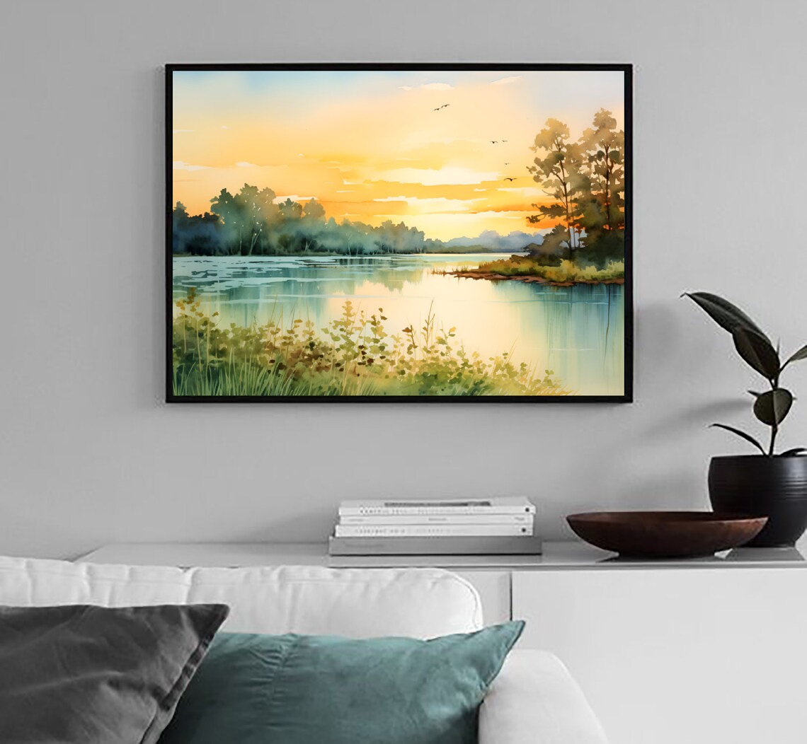 Lake Lanier Painting Watercolor Art Print Forest Lake Poster Shoreline Wall Art Georgia Landscape Art Abstract Lakes Travel Gift - Image 3