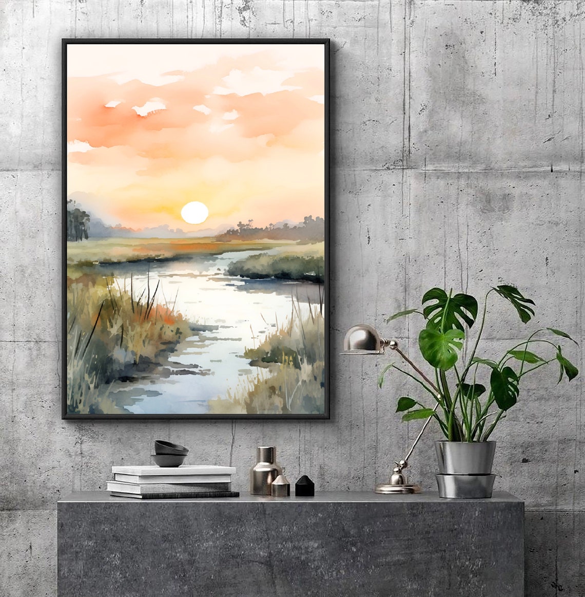 Paluxy River Texas Sunrise Marsh River Watercolor Landscape Poster - Image 4