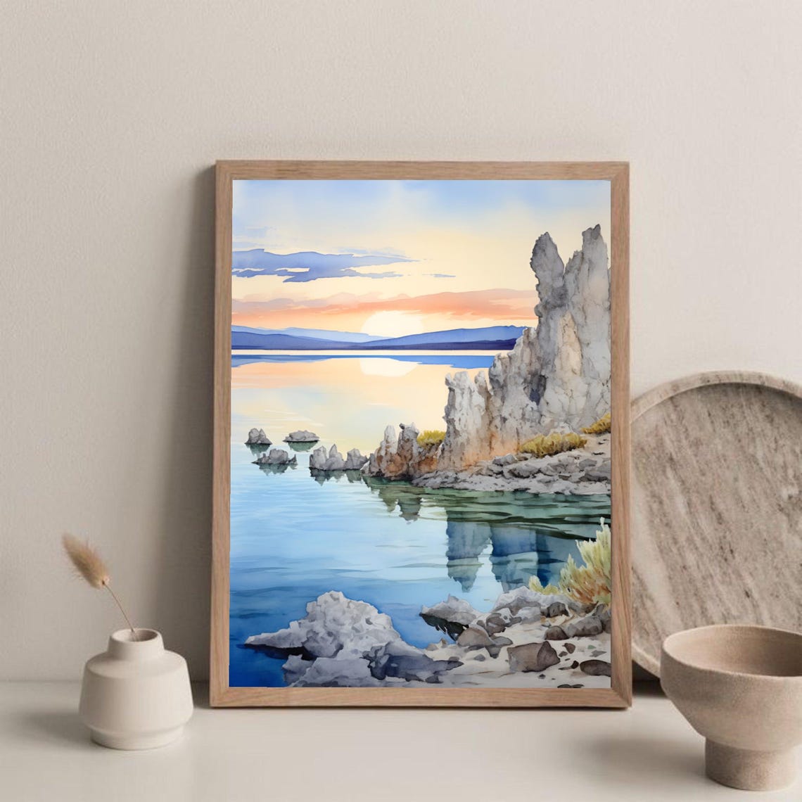 Mono Lake California Tufa Towers Sunrise Reflection Watercolor Poster - Image 2