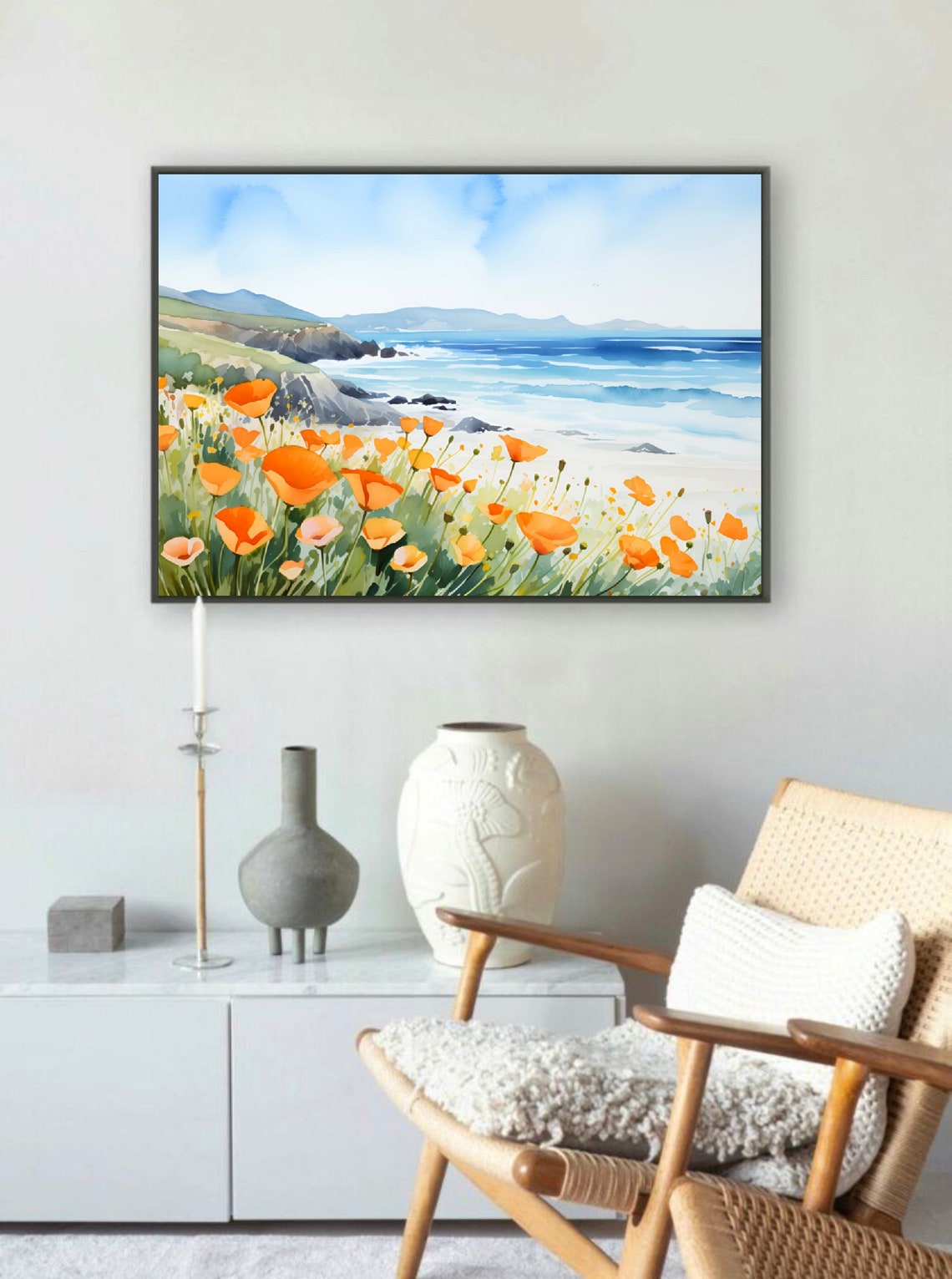 California Poppy Painting Wildflower Watercolor Art Print Botanical Wall Art Floral Landscape Painting Farmhouse Wall Decor - Image 4