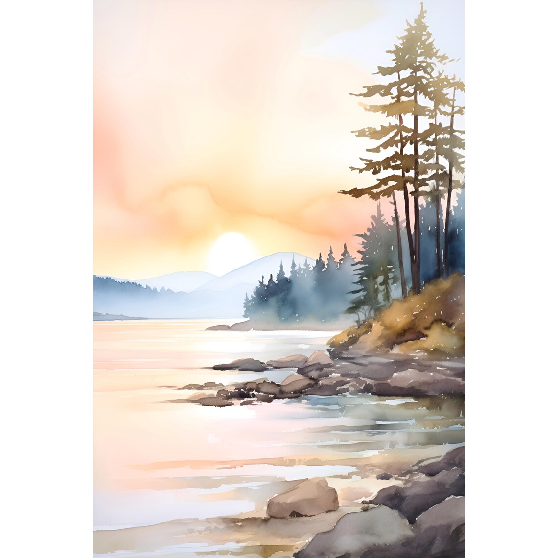 Wood Lake Watercolor Art Print, Minnesota Landscape