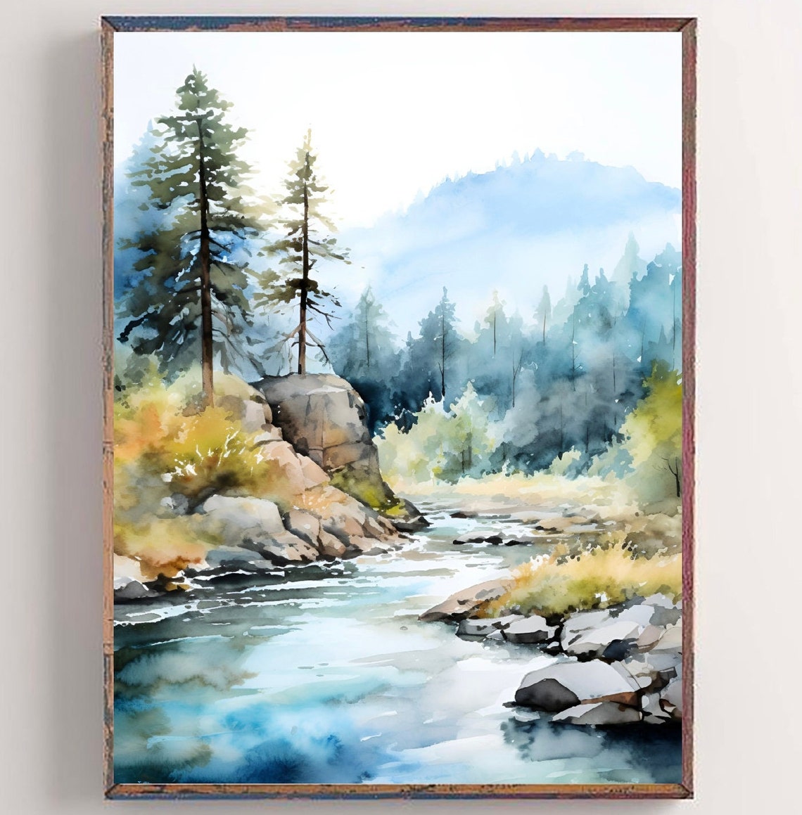 Black Hills Pine Forest River Watercolor Landscape Art Poster