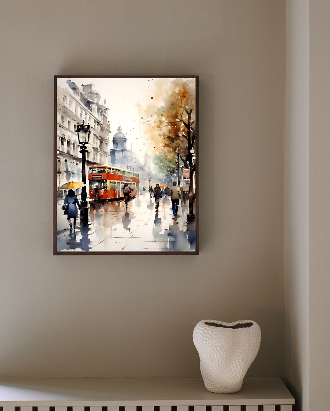 London Rainy Street Red Bus City Watercolor Travel Art Poster - Image 3