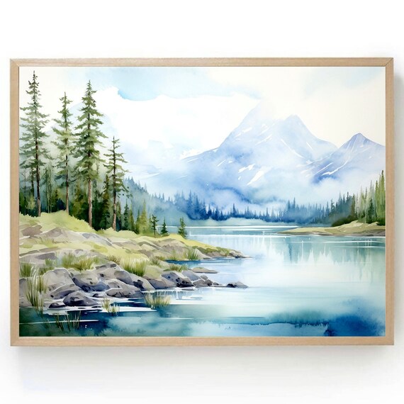 Yosemite Tenaya Lake Pines Snowy Peaks Sierra Watercolor Poster