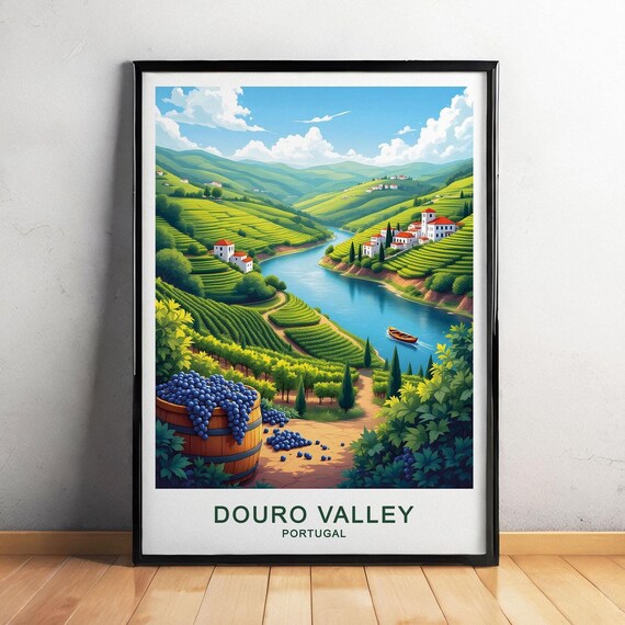 Douro Valley Portugal Travel Poster Scenic Vineyards Rolling Hills And Timeless Wine Country Gift Poster