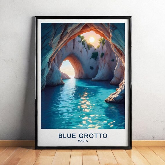 Blue Grotto Malta Sea Cave Arch Turquoise Water Sunrise Scene Poster
