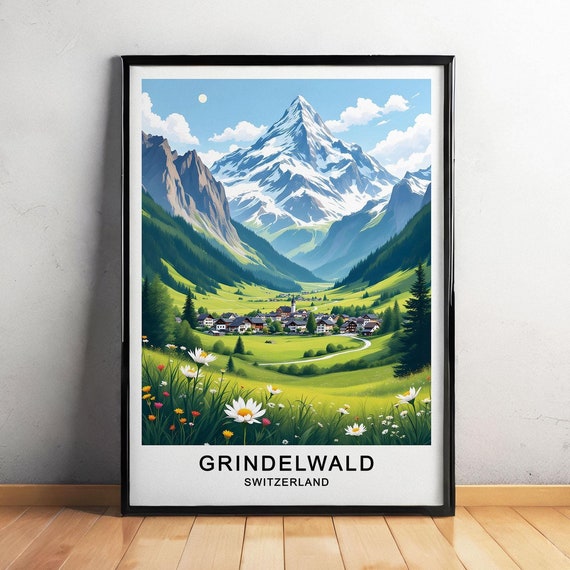 Grindelwald Switzerland Travel Poster Alpine Village Eiger Mountain And Scenic Landscapes Wall Art