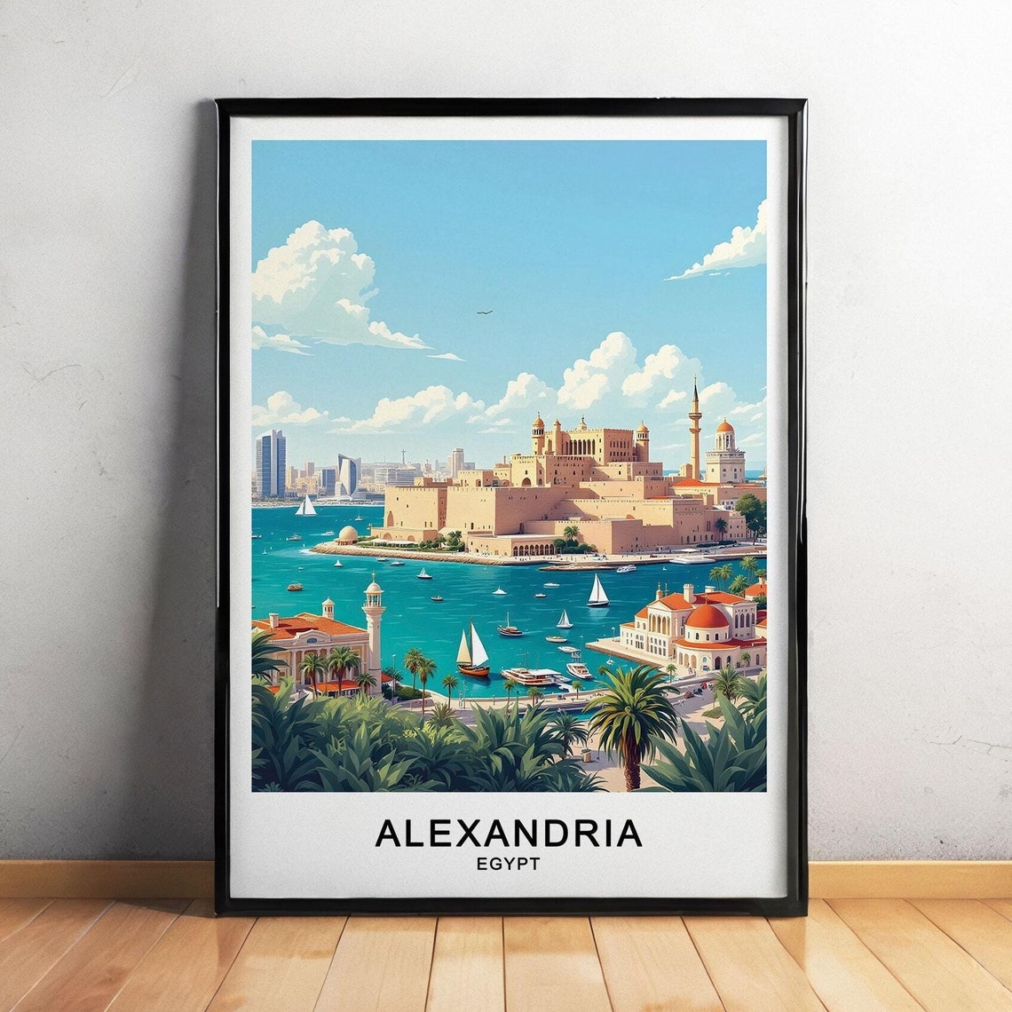 Alexandria Egypt Travel Poster Historic Coastline And Iconic Landmarks Gift Poster