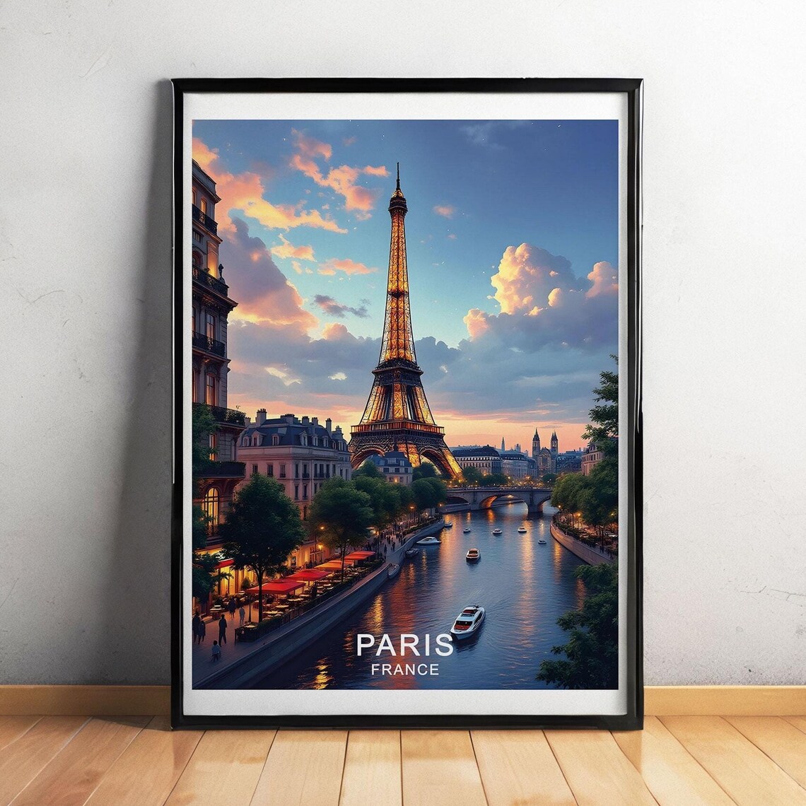 Paris Travel Poster, Eiffel Tower and Seine River