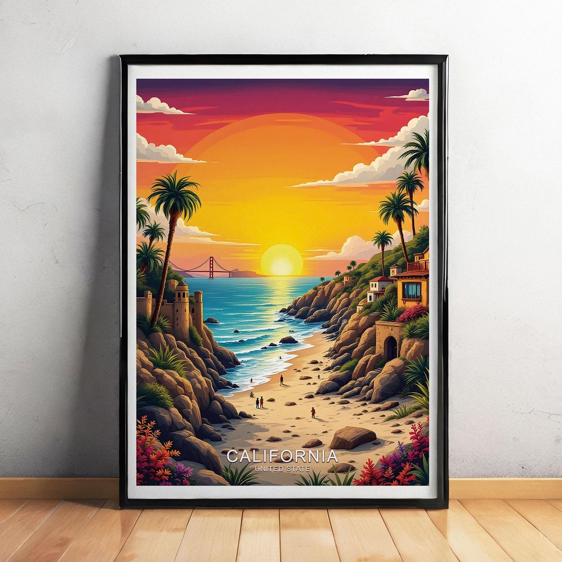 California Sunset Travel Poster Wall Decor Art Illustration Art Poster