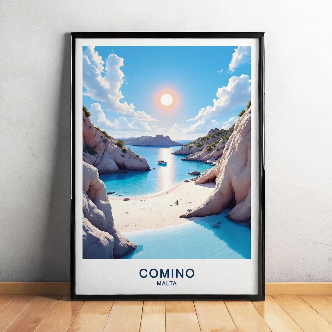 Comino Malta Travel Poster, Blue Lagoon Cliffs