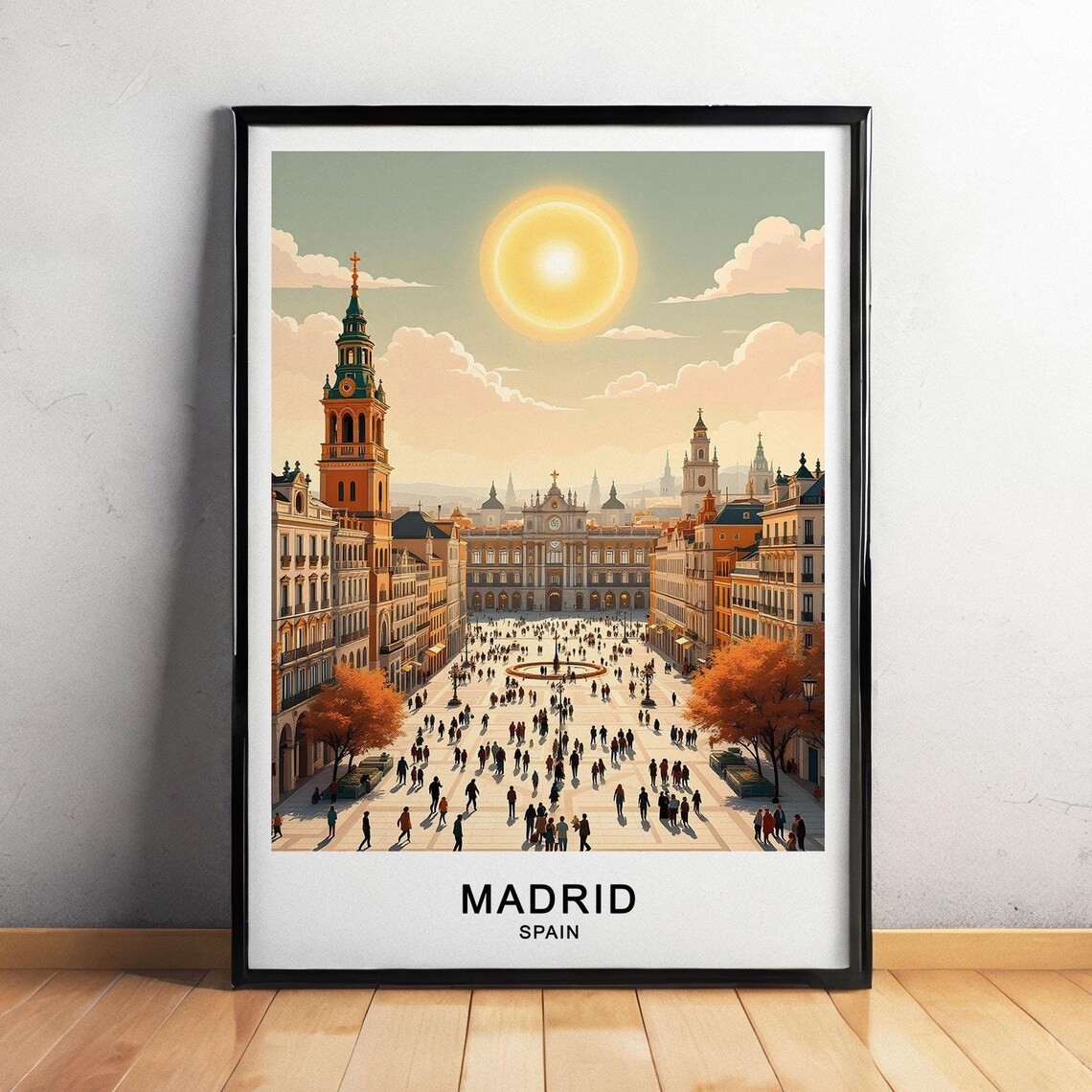 Madrid Spain Plaza Mayor Grand Square Sunny Cityscape Travel Poster