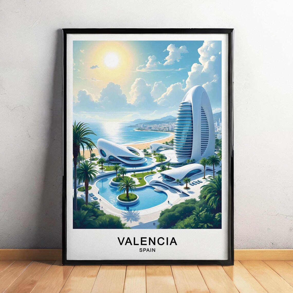 Valencia Spain Modern Architecture Beachfront Cityscape Travel Poster