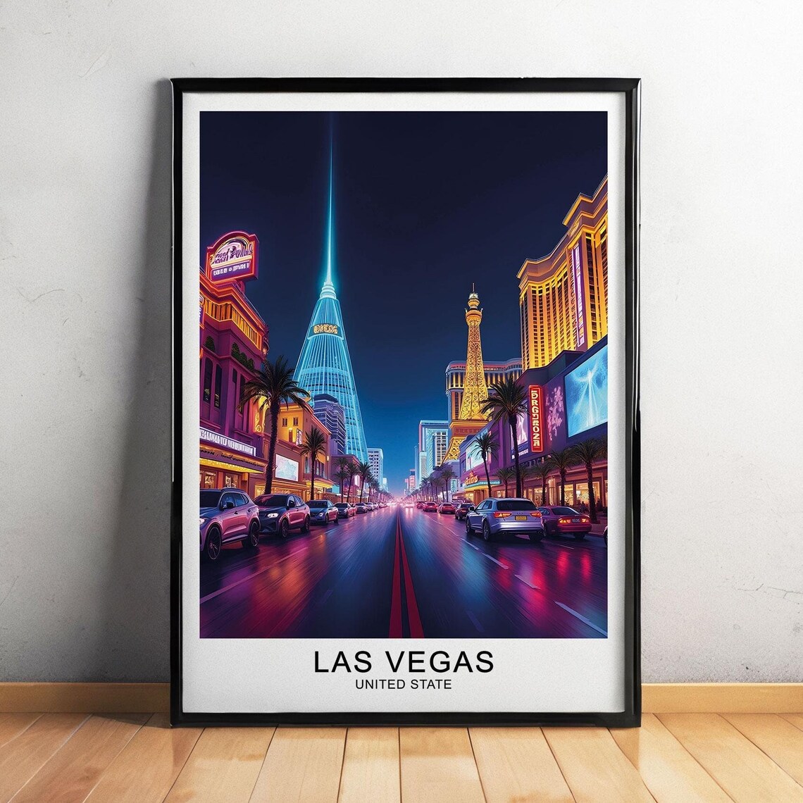 Las Vegas Strip Night Neon Lights Cityscape Nightlife Travel Poster