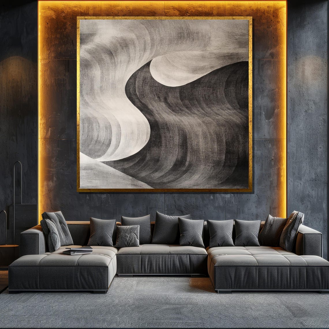 Black White Fluid Wave Swirl Monochrome Modern Elegant Art Print