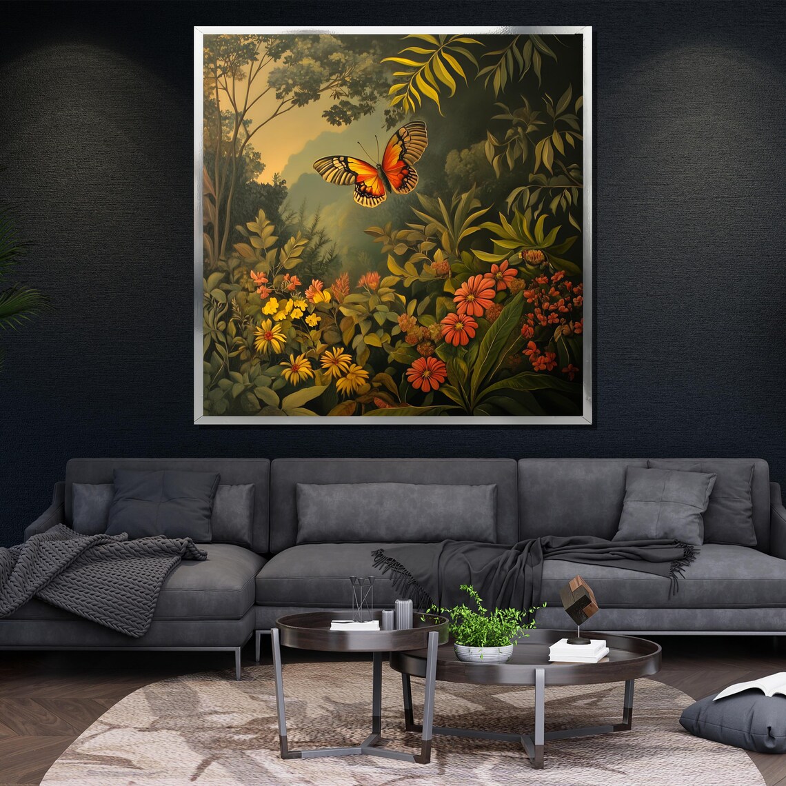 Monarch Butterfly Tropical Flowers Lush Garden Nature Poster - Image 4