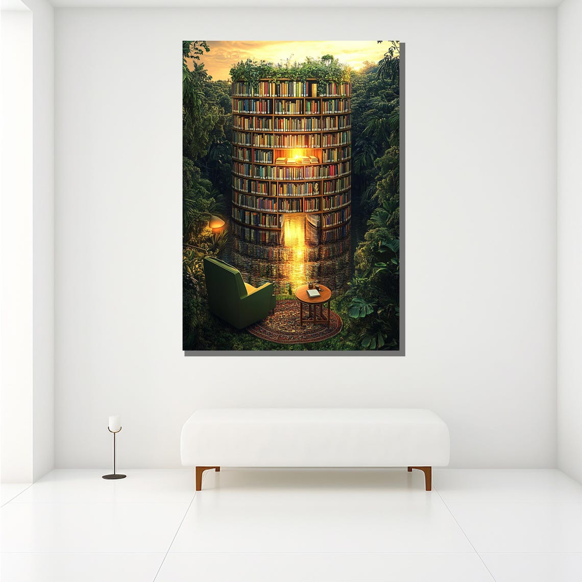 Surrealist Circular Library Tower In A Jungle Reading Nook Poster - Image 2