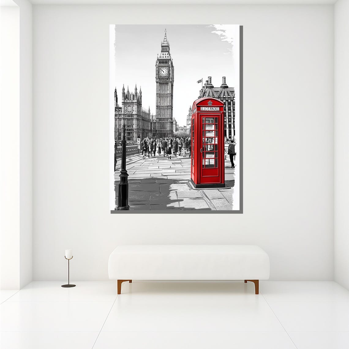 London Big Ben Red Telephone Booth Black White Cityscape Iconic Poster - Image 2
