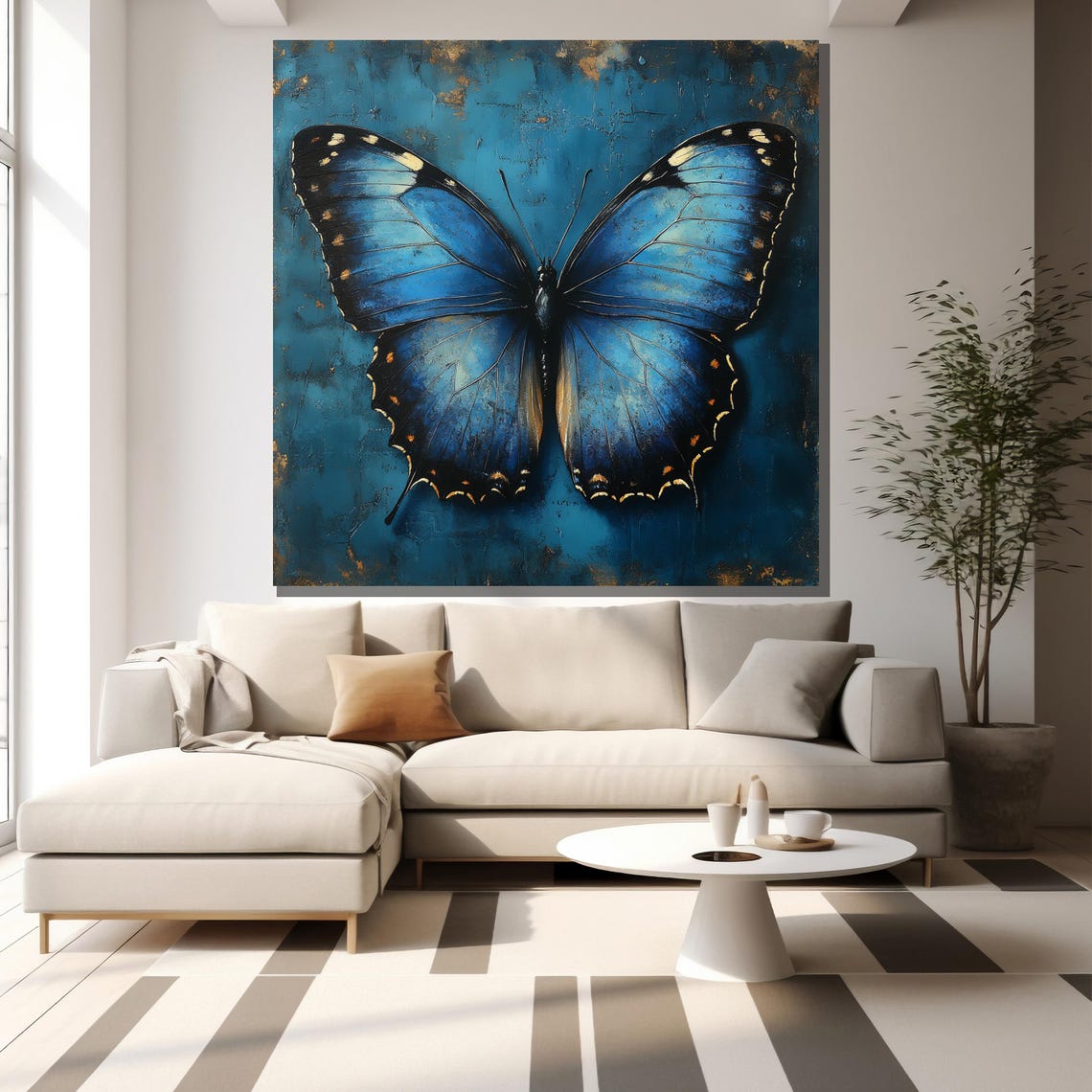 Blue Morpho Butterfly Teal Elegant Large Insect Wings Wall Art - Image 2