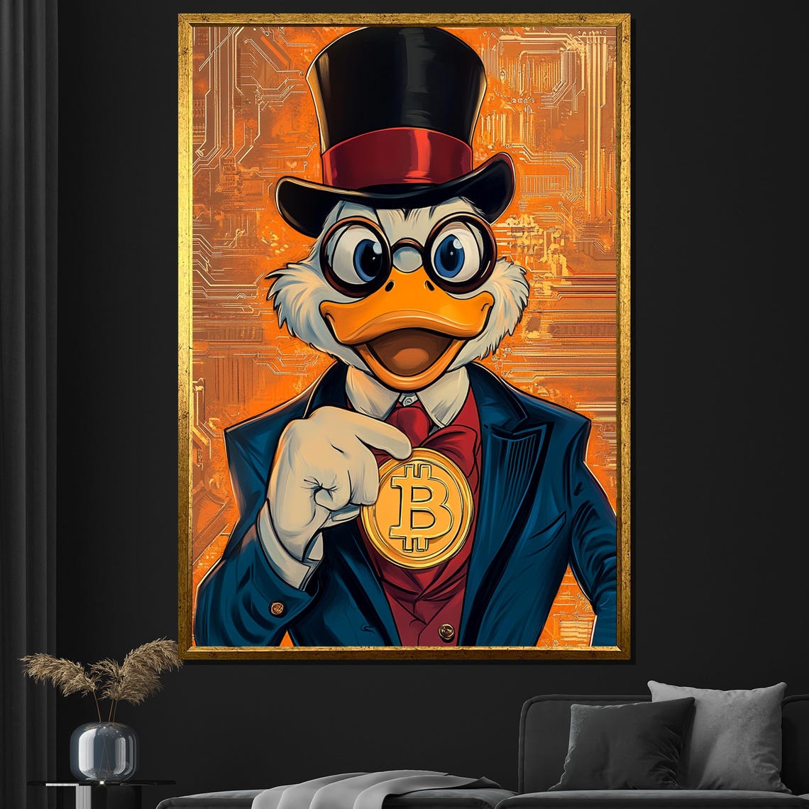 Scrooge McDuck Bitcoin Top Hat Gentleman Cartoon Crypto Pop Art Poster