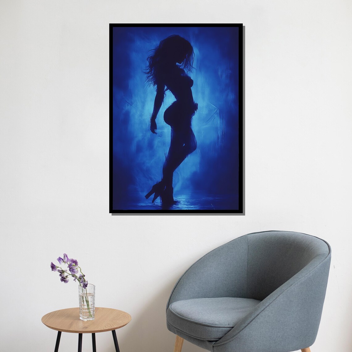 Mysterious Woman Silhouette In Blue Glow Dramatic Moody Painting Poster - Image 5