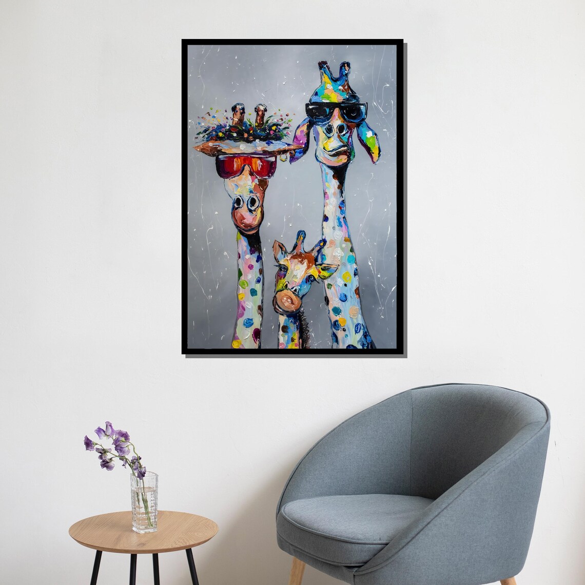 Colorful Giraffe Family With Sunglasses Fun Animal Painting Poster - Image 5
