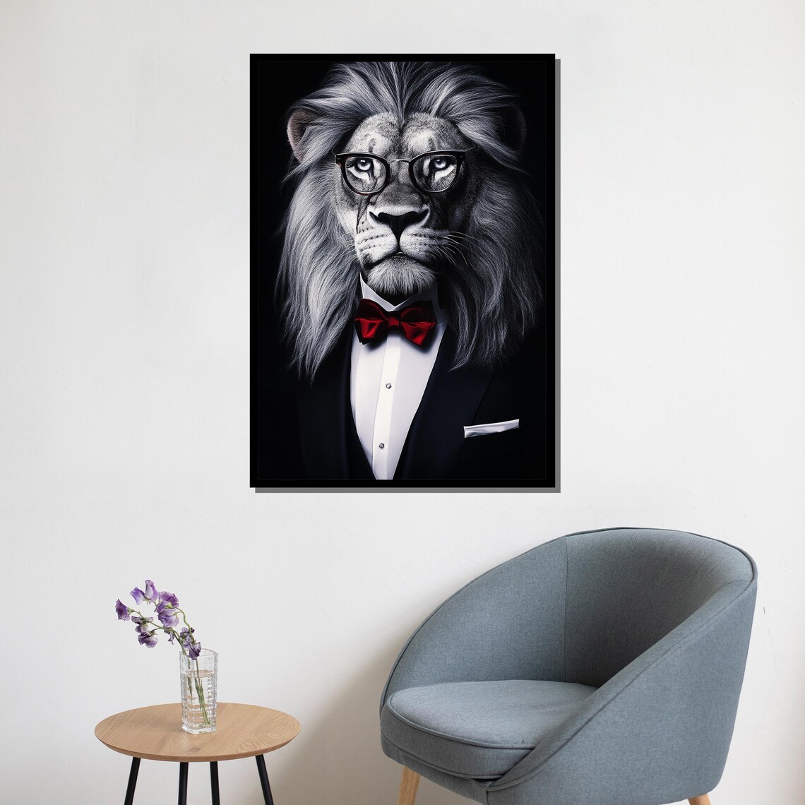Lion Tuxedo Red Bow Tie Glasses Painting Dapper Gentleman Wildlife Wall Art Poster - Image 5