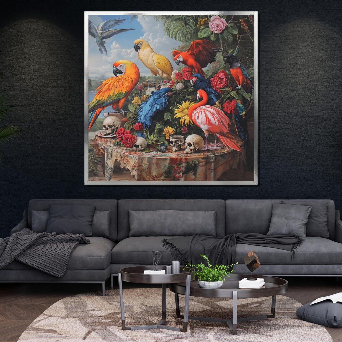 Tropical Parrots Skulls Baroque Still Life Exotic Bird Poster - Image 4