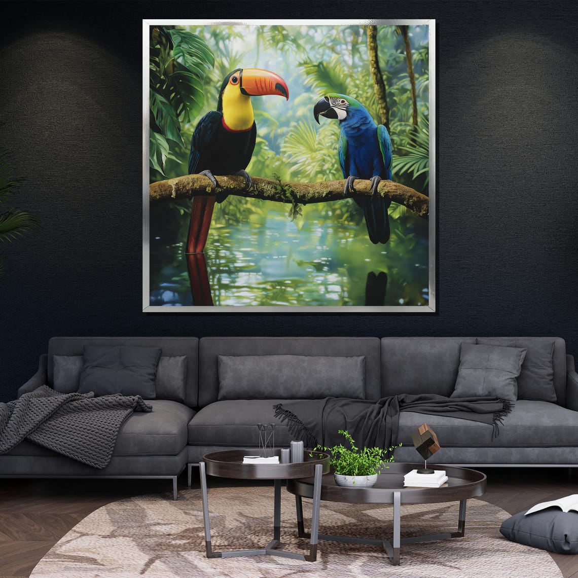 Toucan Blue Parrot Jungle River Tropical Colorful Birds Wall Art - Image 4