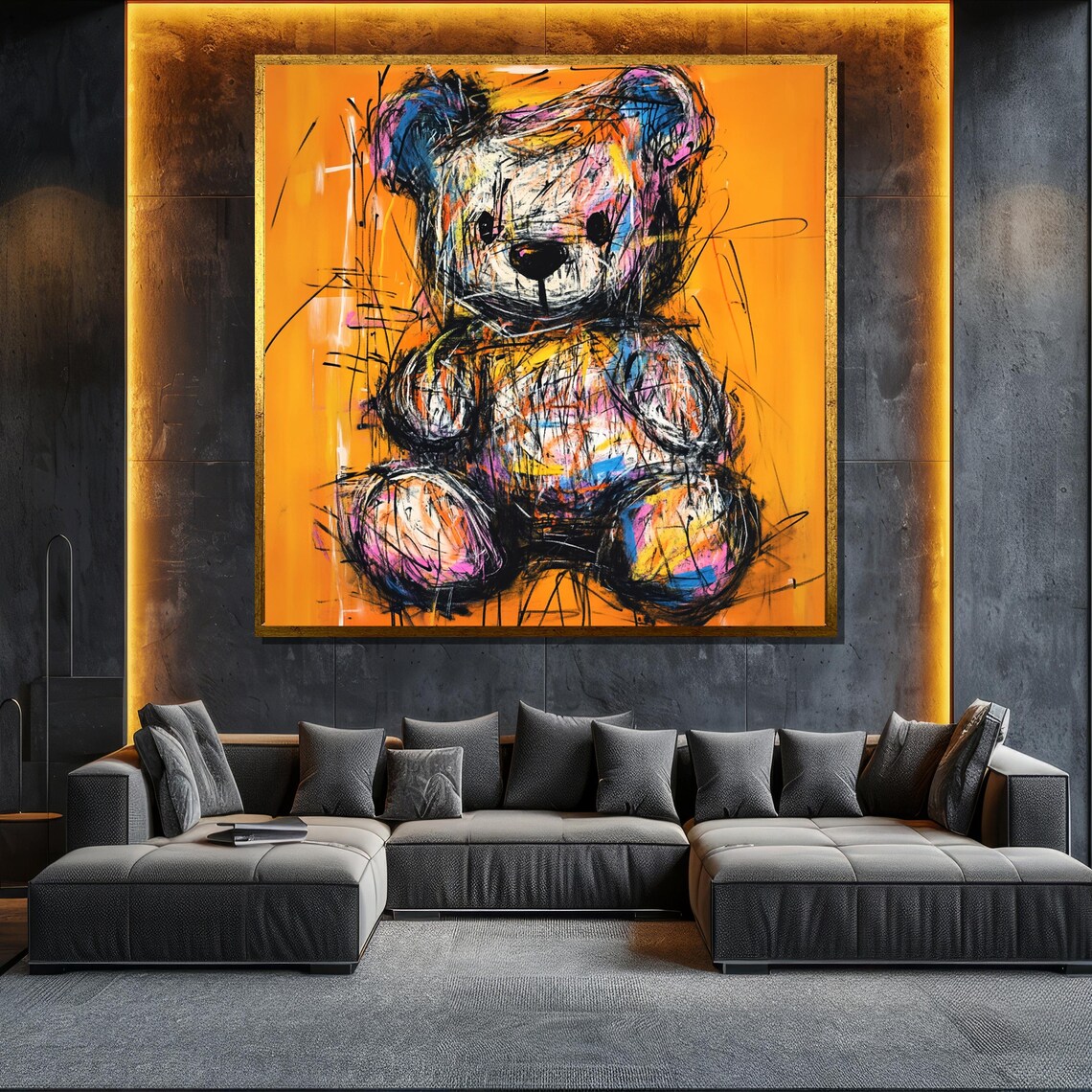 Colorful Teddy Bear, Modern Kids Room Art Print