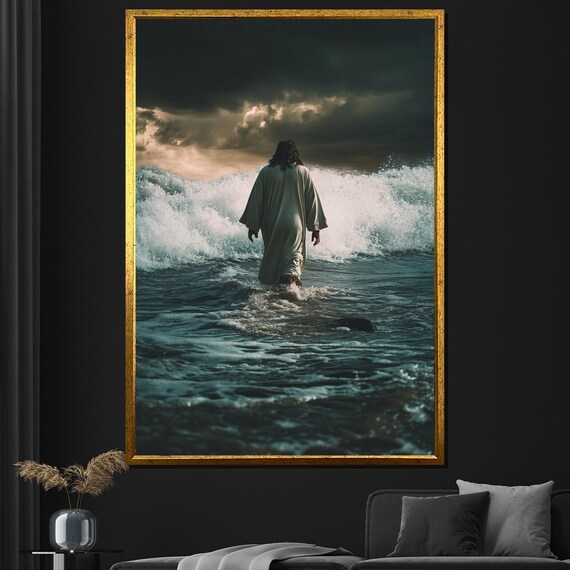Jesus Walking On Water Stormy Sea Dramatic Christian Art Wall Poster