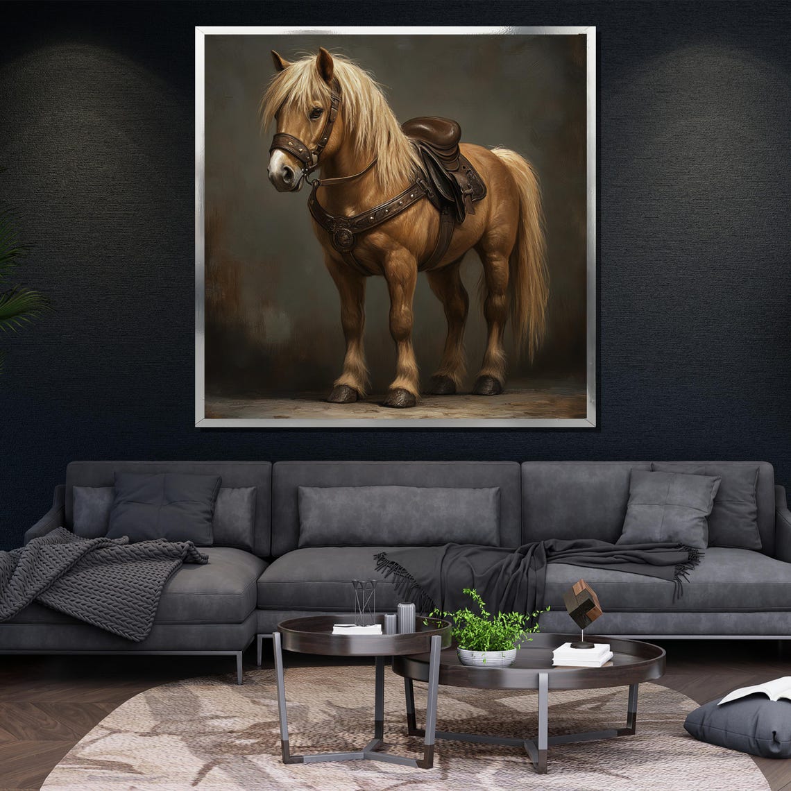 Golden Pony Horse With Saddle Rustic Elegant Equine Art Poster - Image 4