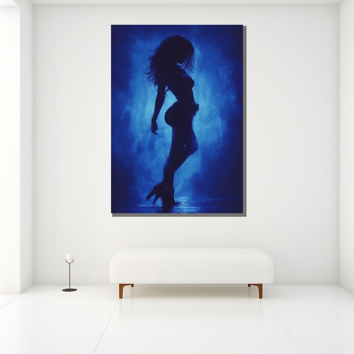 Mysterious Woman Silhouette In Blue Glow Dramatic Moody Painting Poster - Image 2