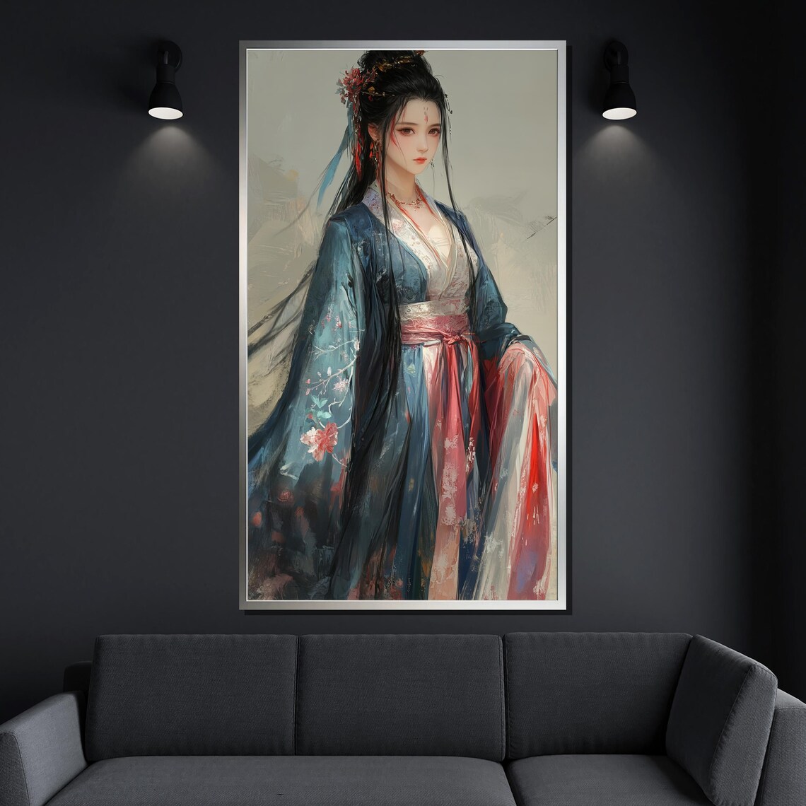 Chinese Woman In Blue Hanfu Traditional Elegant Portrait Art Poster - Image 4