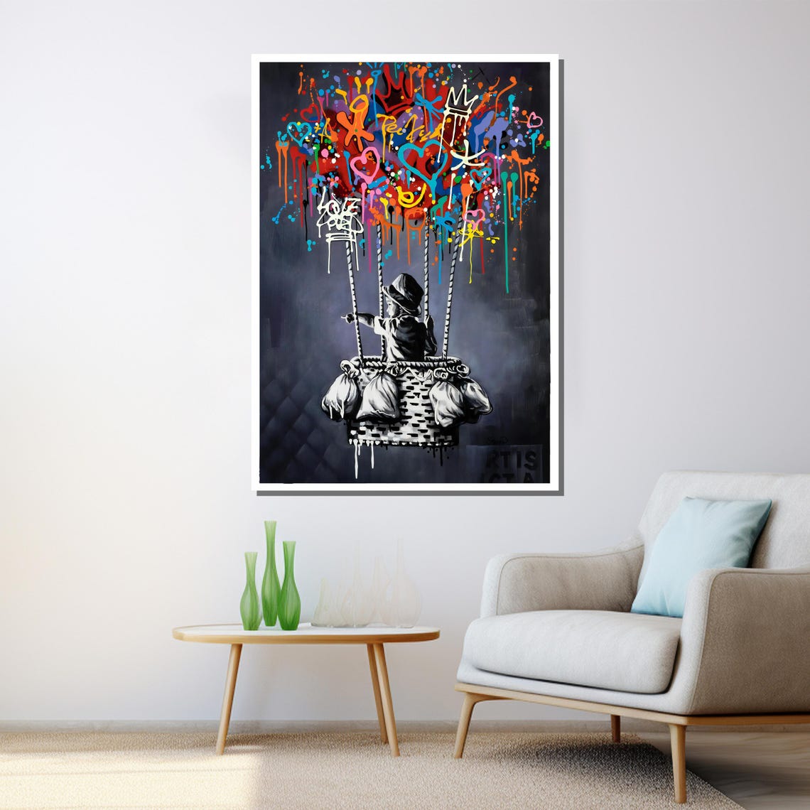 Child In Balloon Basket Graffiti Drip Balloon Street Art Wall Poster - Image 3