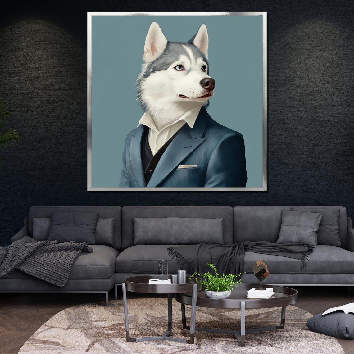 Dapper Husky Dog In Blue Suit Dashing Gentleman Pose Art Poster - Image 4