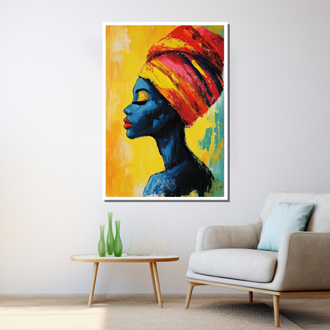 Abstract African Woman Profile Blue Tones Colorful Headwrap Poster - Image 3