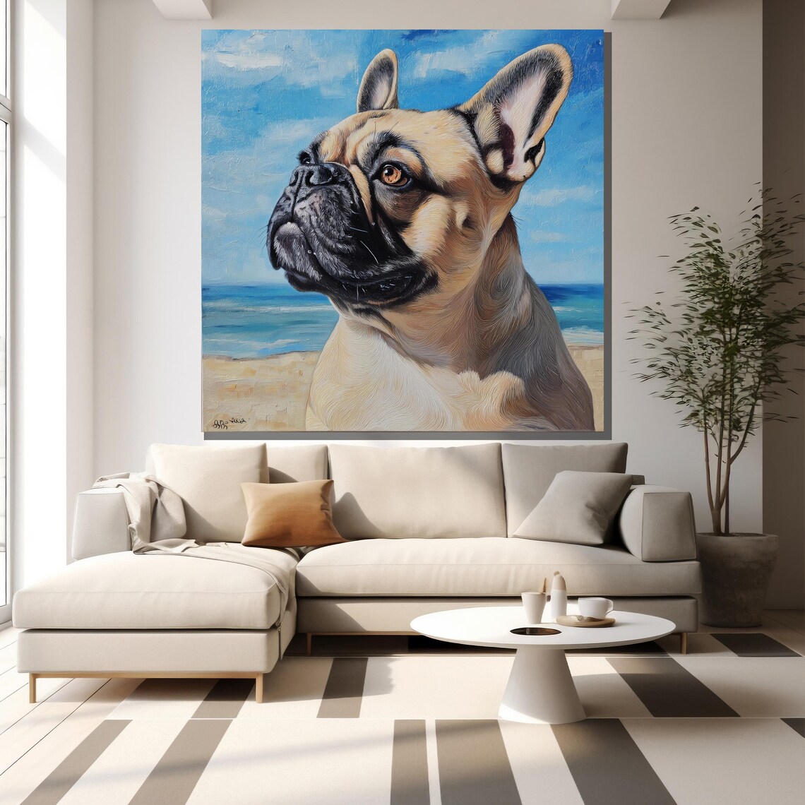 Sunny French Bulldog Beach Ocean Blue Sky Coastal Dog Art Poster - Image 2