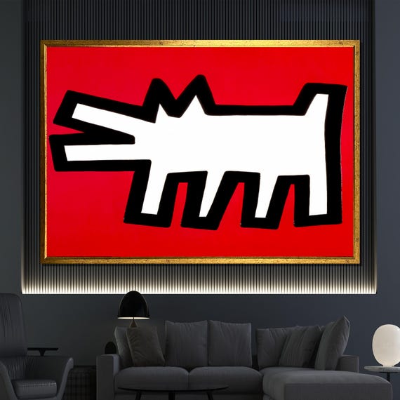 Bold Red And White Dog Pop Art Modern Wall Art With Graphic Design For Home Decor Or Gift