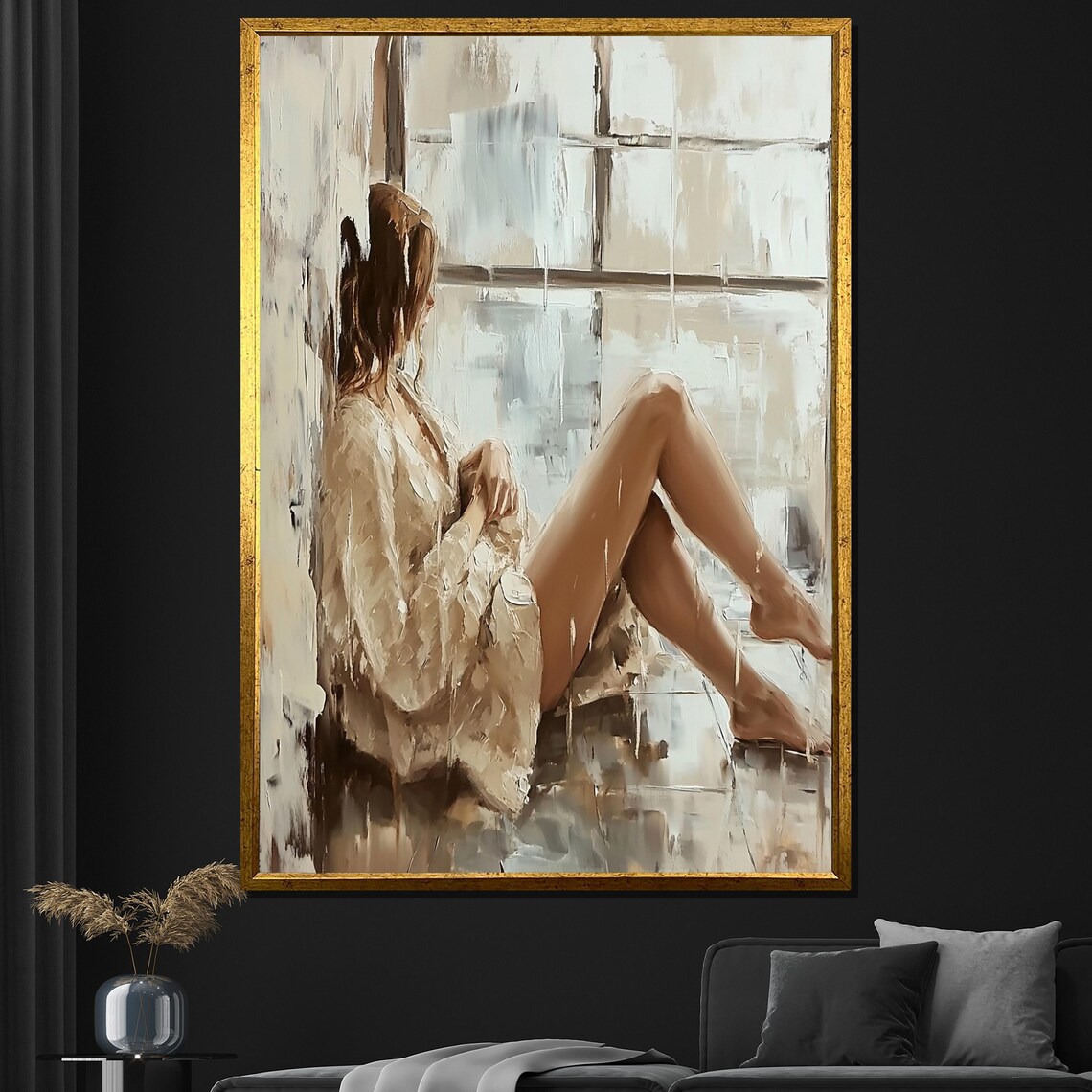 Woman By Window Impasto Painting Serene Neutral Minimalist Canvas Wall Art