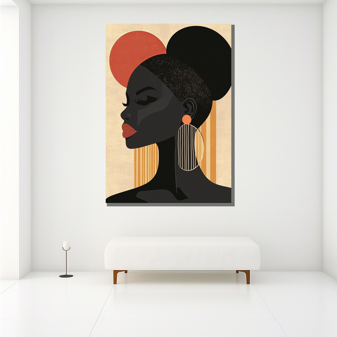 Abstract African Woman Silhouette Red Sun Minimalist Modern Art Poster - Image 2