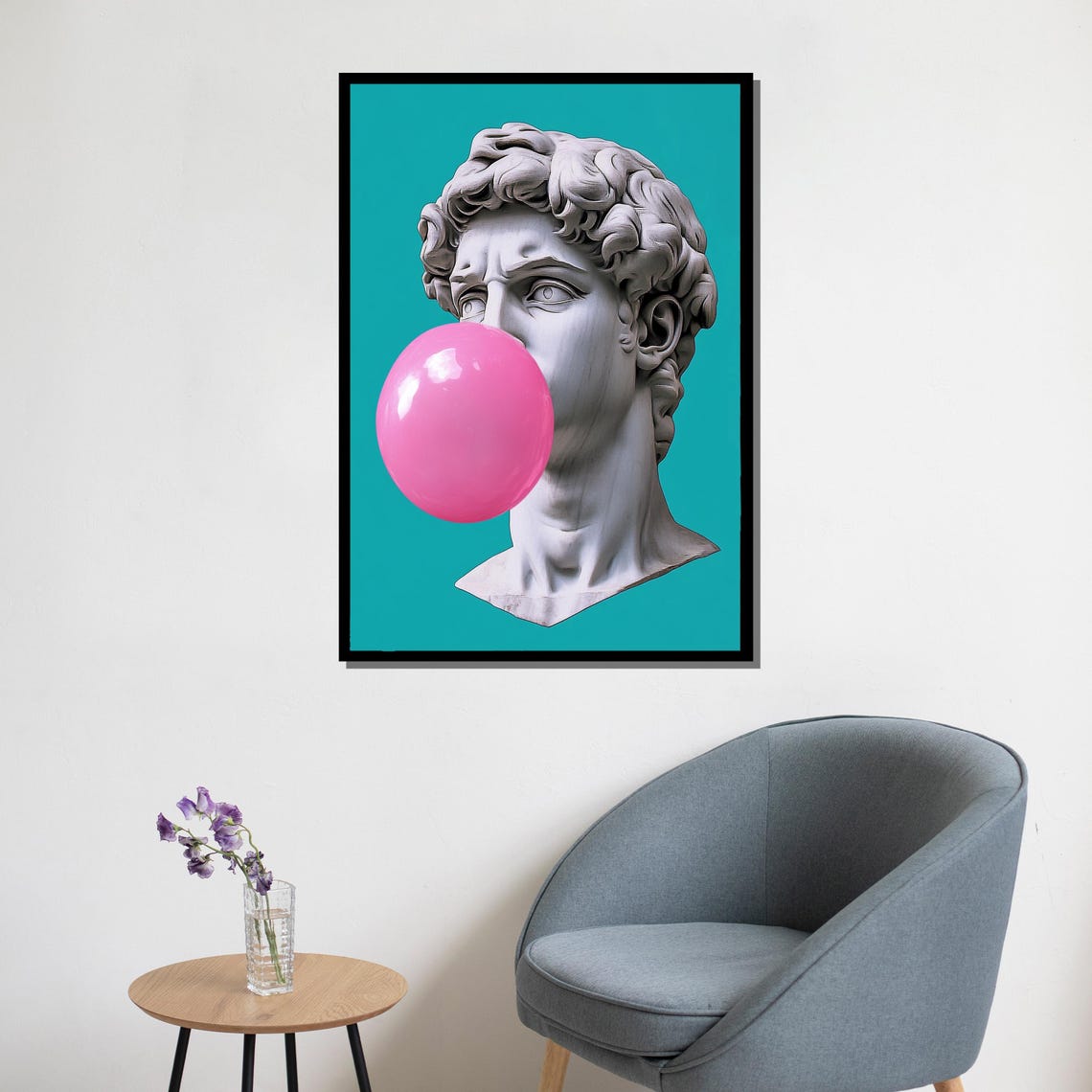 David Statue Pink Bubble Gum Pop Art Turquoise Playful Modern Poster - Image 5