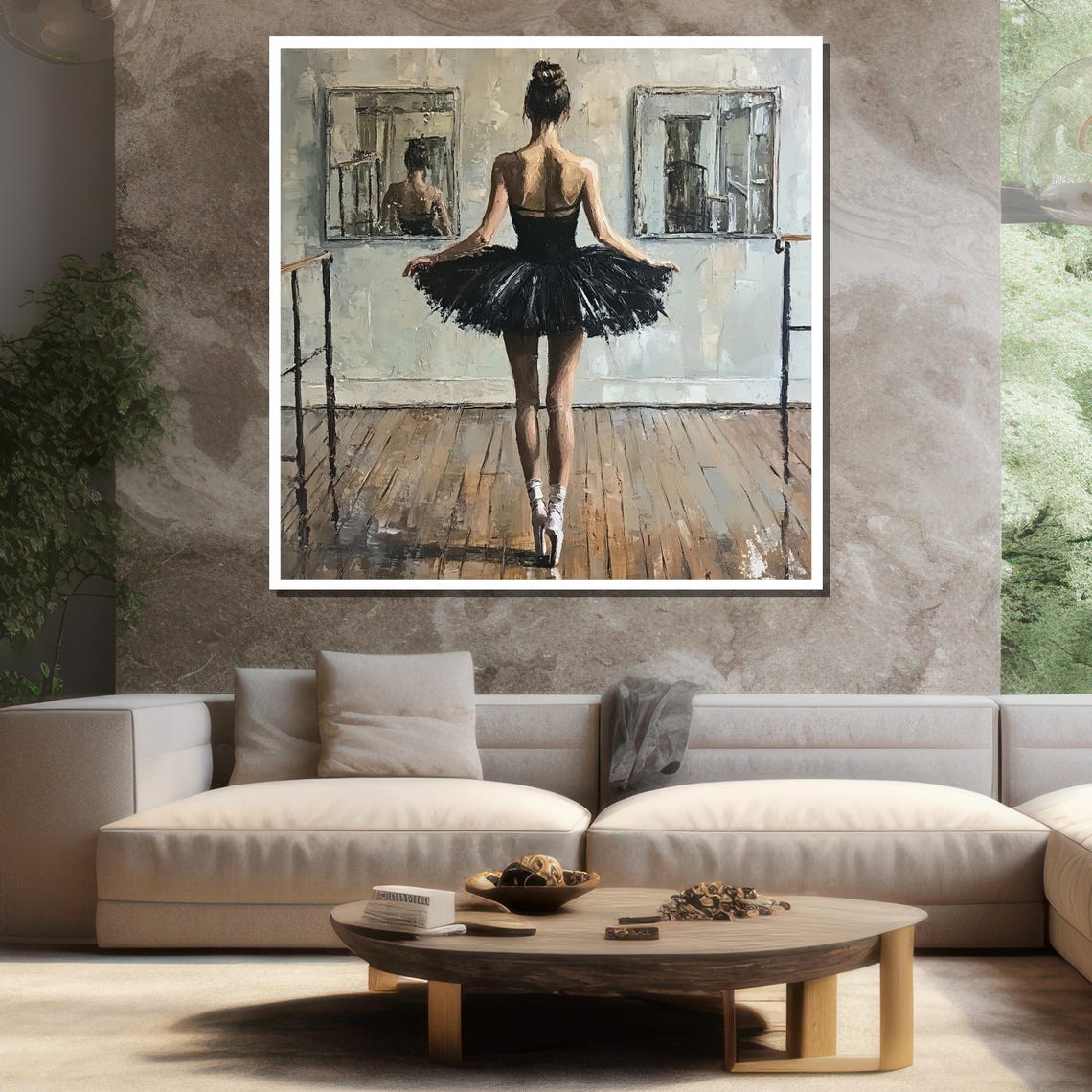 Ballerina In Black Tutu At Studio Barre Impressionist Painting Poster - Image 3