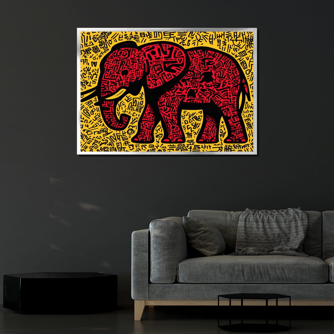Abstract Elephant Painting Bold Red And Yellow Wall Art Modern Animal Artwork Unique Gift For Home Or Office - Image 4