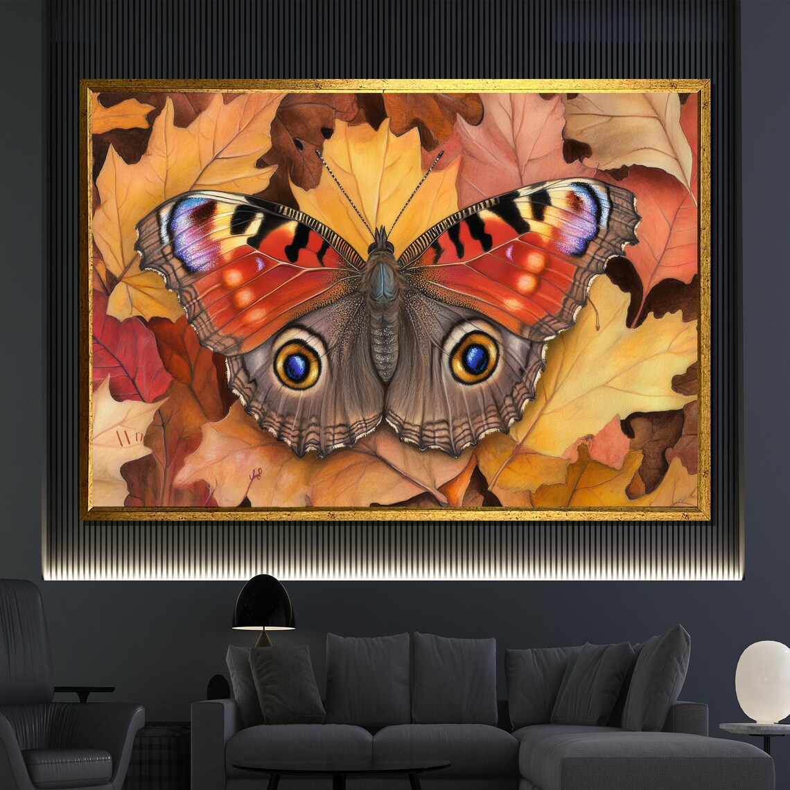 Butterfly On Autumn Leaves Detailed Nature Wildlife Art Print